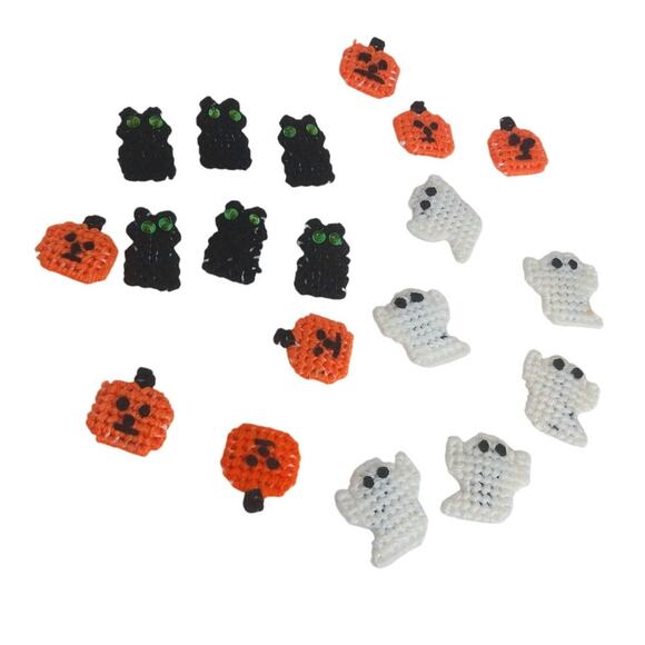 Halloween Canvas Needlepoint Mini Table Decor Confetti Ghost Cat Pumpkin - Picture 1 of 6